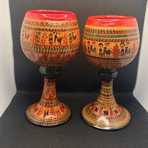 Guray Seramik Avanos Turkish Pottery Goblets set of 2 Turkey